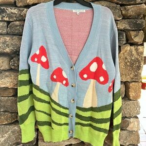 NWOT MISS SPARKLING Mushroom Field Sweater Button Front Cardigan M 🍄